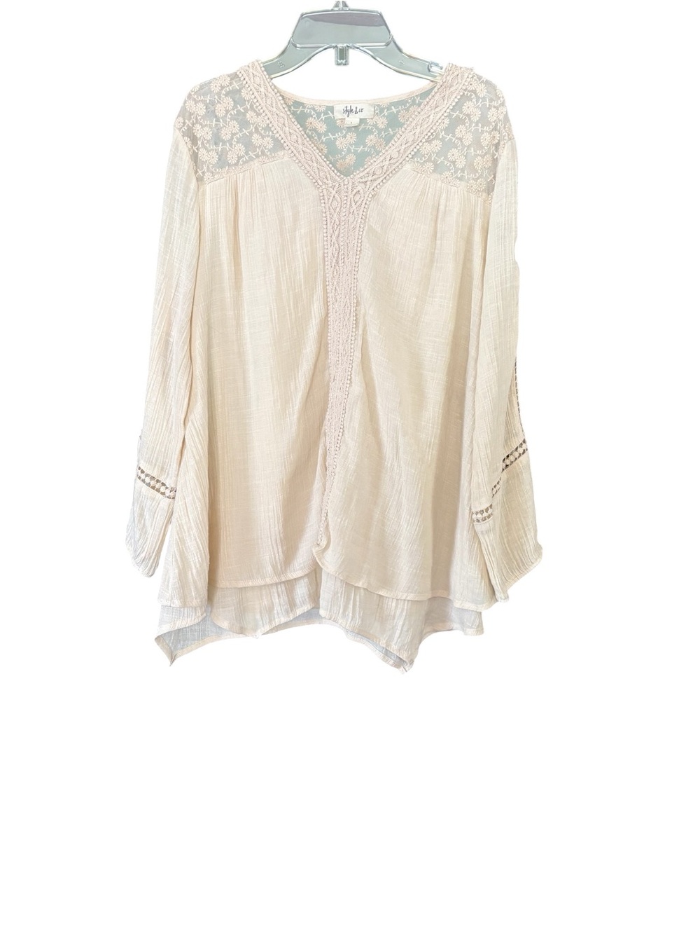 Style & Co. Cream Lace-Yoke Peasant Tunic